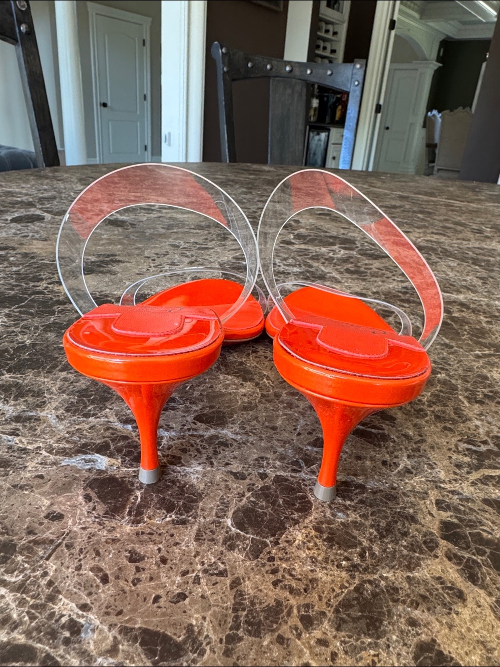 Christian Louboutin just nothing pvc orange magma 55mm stiletto sandal sz 38 - Picture 7 of 11